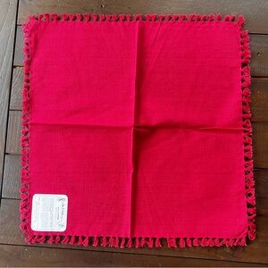 Red Cloth Napkins Set of 6 Cotton Tassel Dinner Lunch Napkins Boho Farmhouse